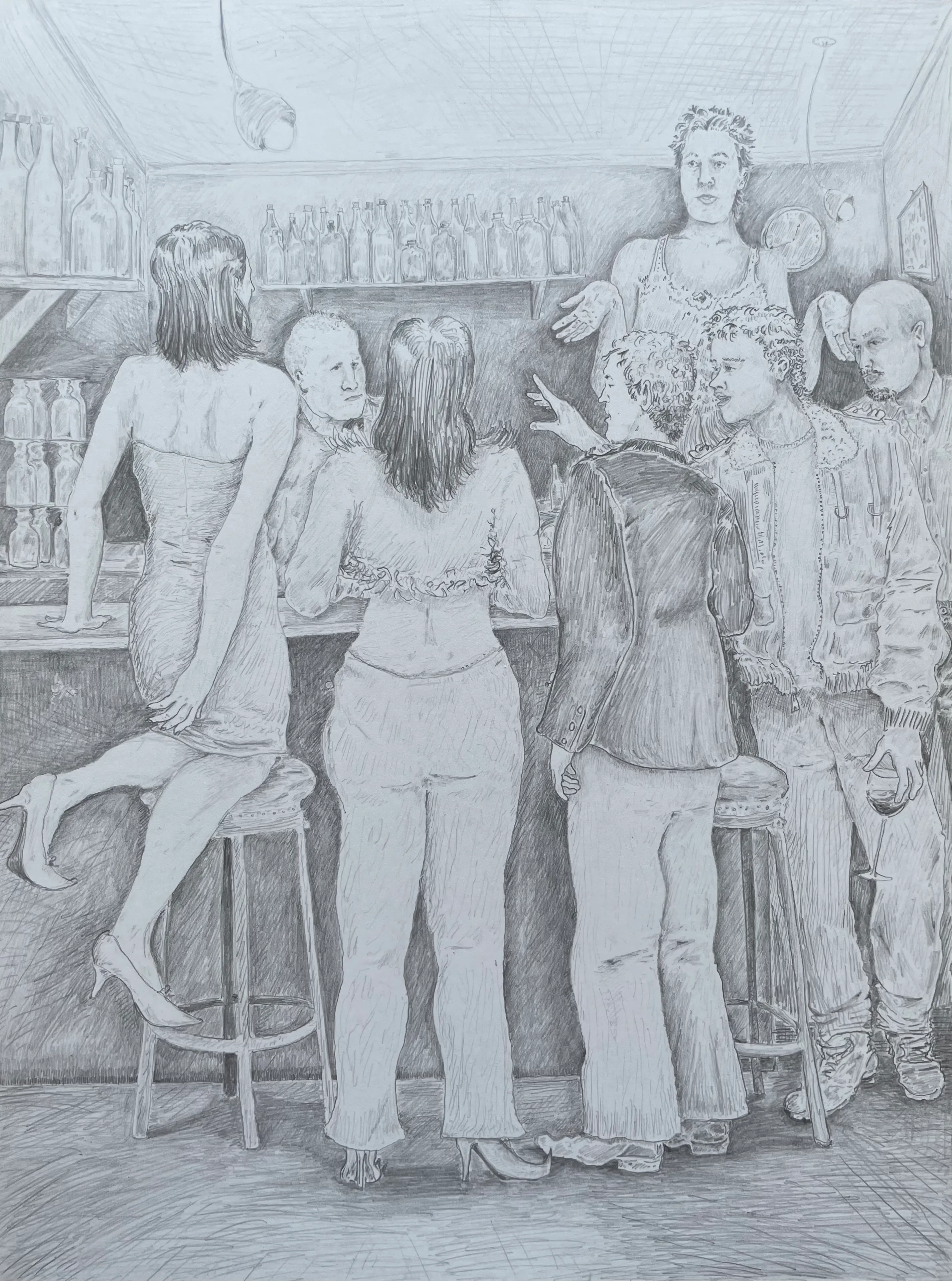 What I can recall from The Three Clubs, kneeling on a stool and standing on a slightly shorter chair beside the bar, 2024